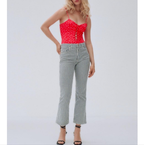 Red Bodysuit By Zara Adjustable Satin Star Corset - Picture 9 of 10